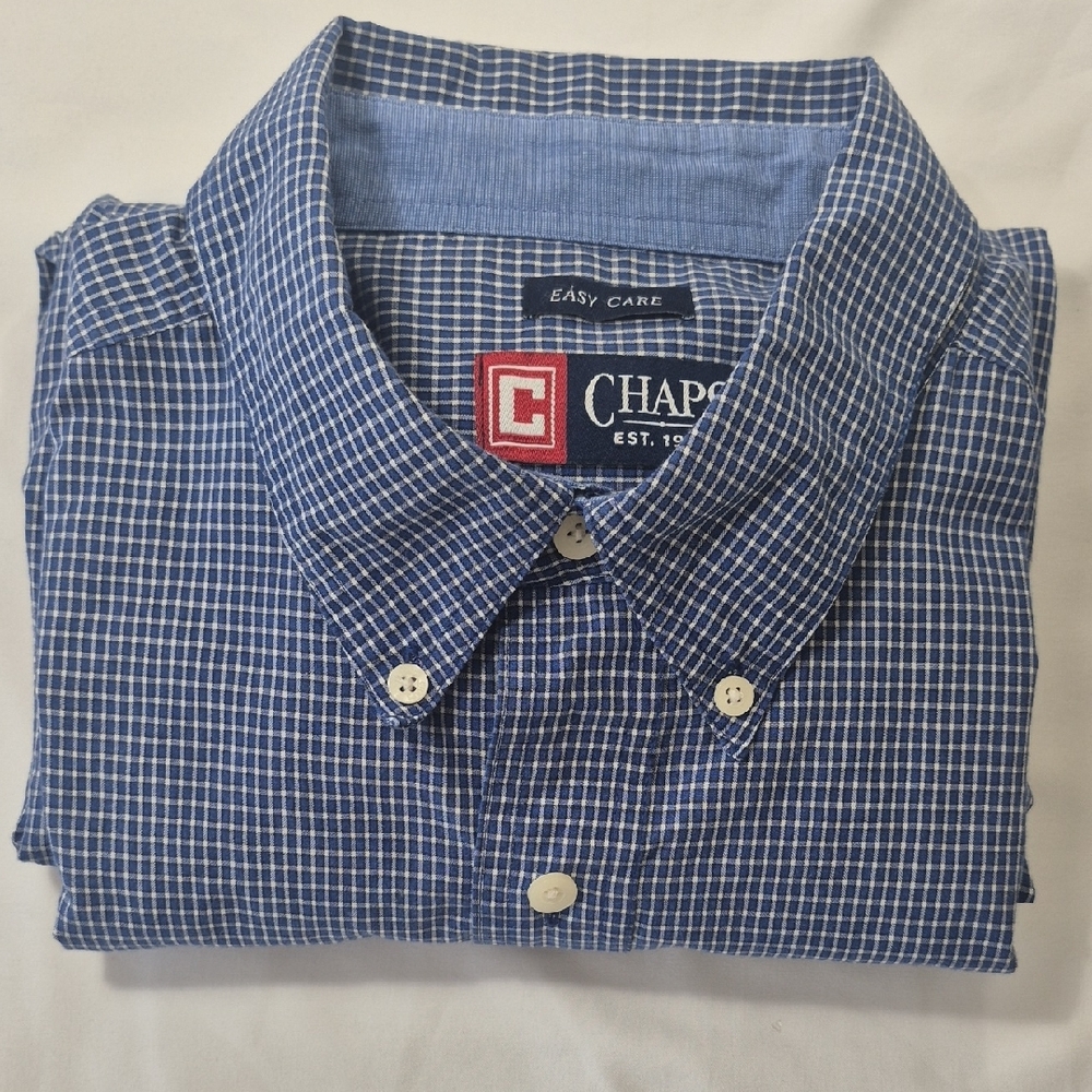 Chaps Navy and White Plaid Men's Shirt - Picture 10 of 13